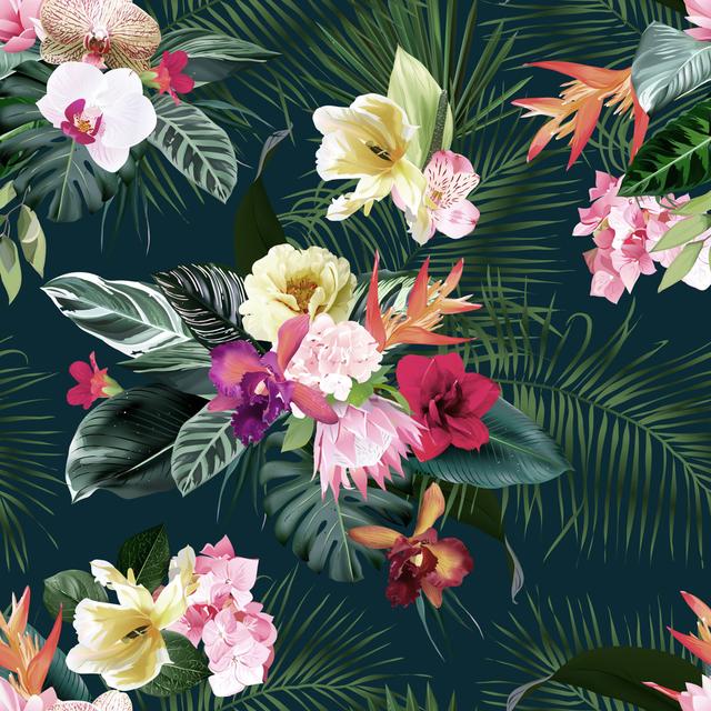 Dowdey Exotic Tropical Flowers by Lavendertime - Wrapped Canvas Graphic Art Pergo Classics Size: 76cm H x 76cm W x 3.8cm D on Productcaster.