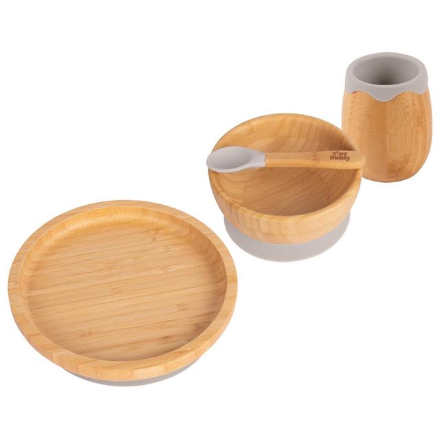 Tiny Dining - Round Bamboo Suction Baby Feeding Set - 4pc (Set of 4) Tiny Dining Colour: Grey on Productcaster.