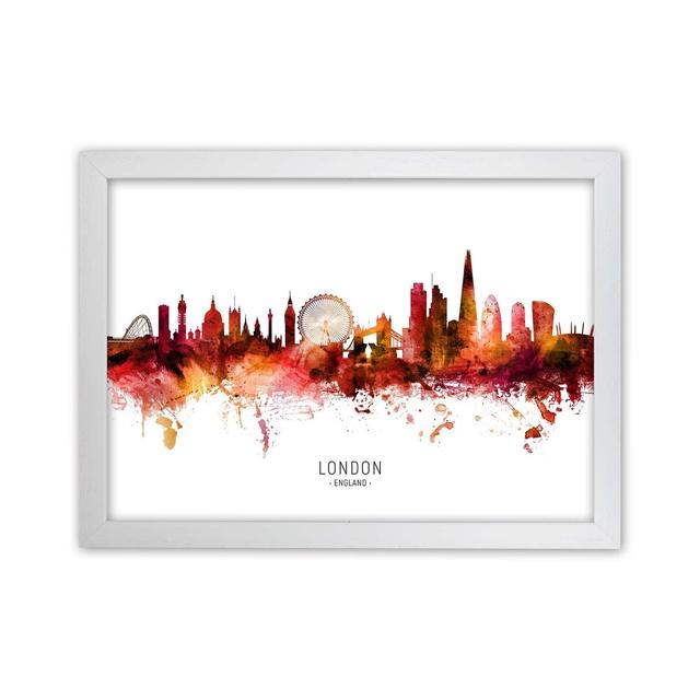 London England Skyline Red City Name by Michael Tompsett - Graphic Art Ebern Designs Size: 64cm H x 88cm W x 3cm D, Format: White Framed on Productcaster.