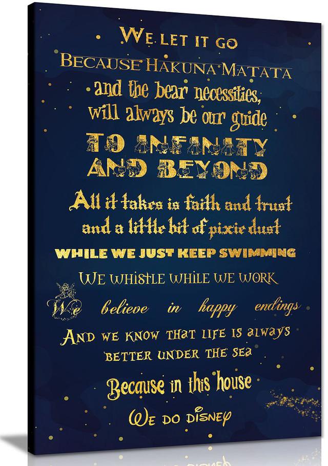 We Do Disney In This House Quote Canvas Wall Art Picture Print Home Decor Happy Larry Size: 91cm H x 61cm W on Productcaster.