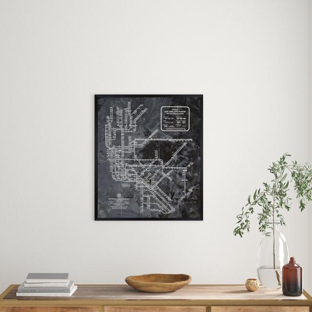 NY Subway Map Dark Rustic by Oliver Gal - Graphic Art Print East Urban Home Format: Framed, Size: 71cm H x 61cm W x 1cm D on Productcaster.