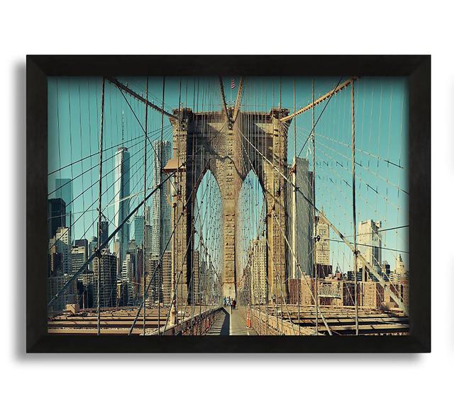 Amazing NYC Bridge Ebern Designs Size: 21cm H x 30cm W x 10cm D, Format: Black Framed Canvas on Productcaster.