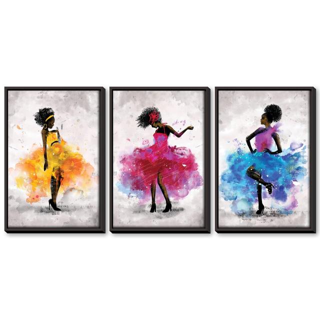 Dancing Queen - 3 Piece Graphic Art Set on Canvas Clock Canvas Format: Black Framed, Size: 60cm H x 120cm W x 4.5cm D on Productcaster.