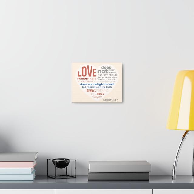 Love Patient Kind 1 Corinthians 13:4-7 - Wrapped Canvas Typography Blue Elephant Size: 30cm H x 46cm W on Productcaster.