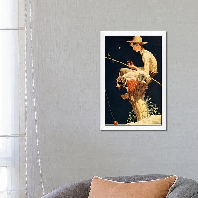 Boy Fishing by Norman Rockwell - Painting on Canvas East Urban Home Frame Option: White Framed, Size: 102cm H x 66cm W x 4cm D on Productcaster.