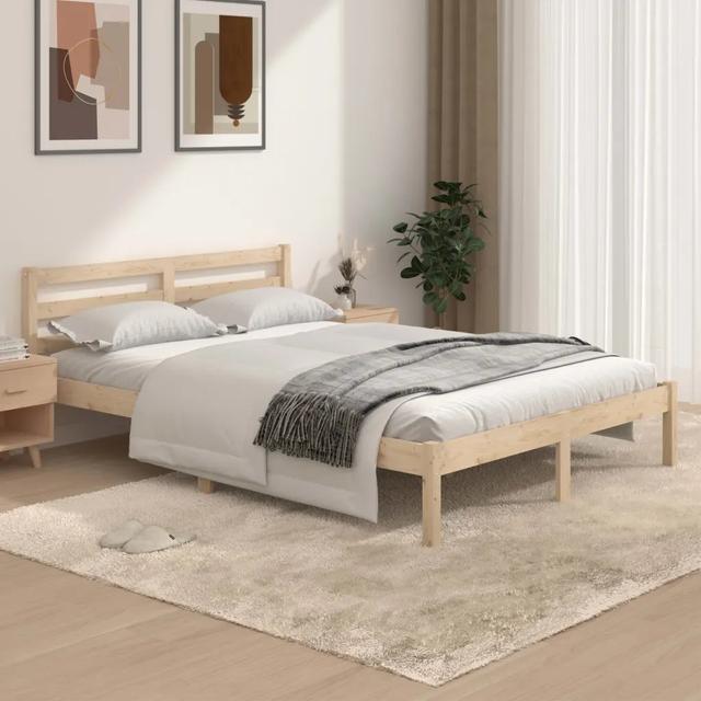 Bed Frame Solid Wood Ebern Designs Size: Double (4'6), Colour: Natural on Productcaster.