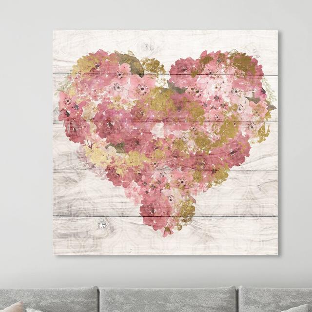 Vintage Floral Heart - Wrapped Canvas Print East Urban Home Size: 109.2 cm H x 109.2 cm W x 3.8 cm D on Productcaster.