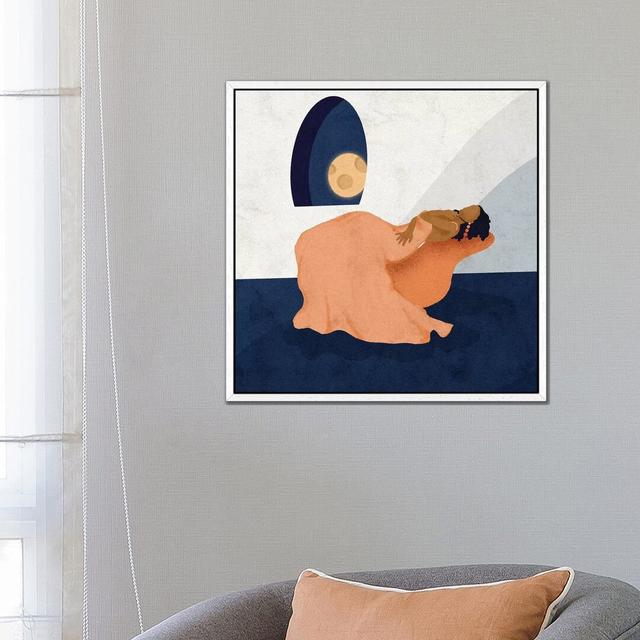 Moon Bathing by Reyna Noriega - Graphic Art Print on Canvas 17 Stories Size: 93.98cm H x 93.98cm W x 3.81cm D, Frame Option: White Framed on Productcaster.