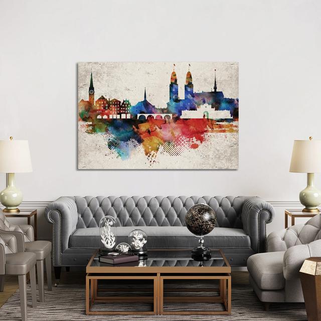 Zurich Abstract Skyline by WallDecorAddict - Wrapped Canvas Art Prints Latitude Run Size: 101.6cm H x 152.4cm W x 3.81cm D on Productcaster.