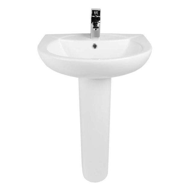 Marcott 825mm Tall White Ceramic U-Shaped Pedestal Bathroom Sink Metro Lane on Productcaster.