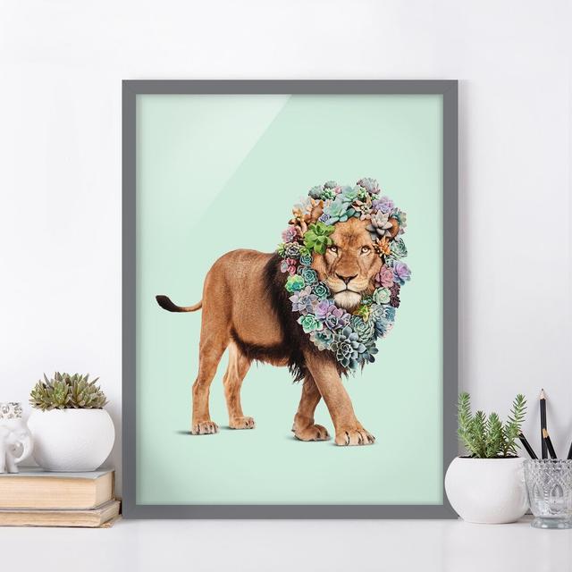 Lion with Succulents - Picture Frame Graphic Art Bloomsbury Market Frame Option: Grey Framed, Size: 70cm H x 50cm W x 2cm D on Productcaster.