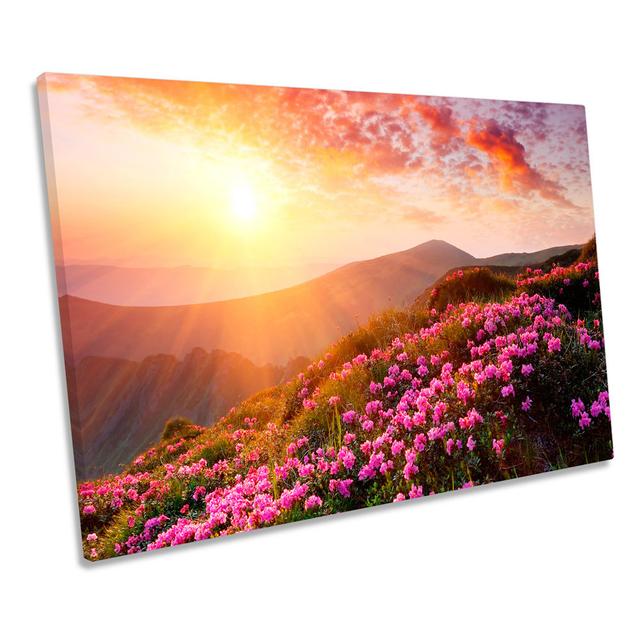 X0179 Sunset Landscape Mountain Floral - Wrapped Canvas Art Prints Union Rustic Size: 30.5cm H x 45.7cm W x 2cm D on Productcaster.