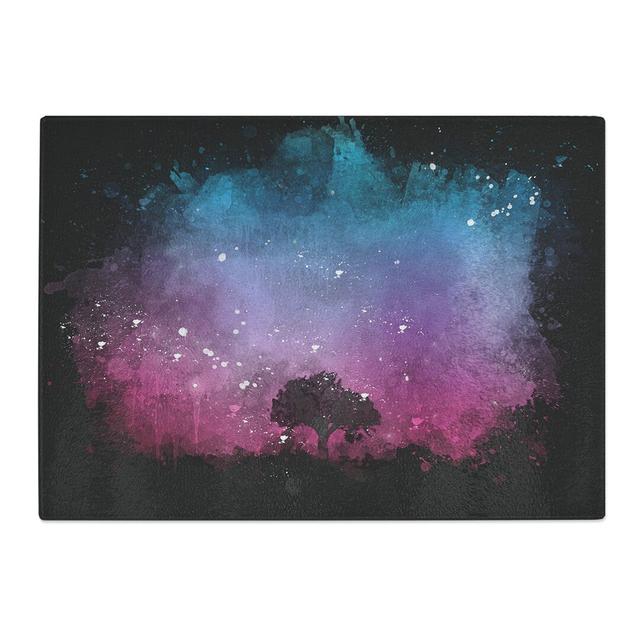 Tempered Glass Tree Under the Cosmos Paint Splash Chopping Board East Urban Home Size: 20 cm x 28.5 cm on Productcaster.