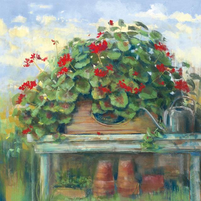 Geranium Bench by Carol Rowan - Wrapped Canvas Painting Brambly Cottage Size: 51cm H x 51cm W on Productcaster.