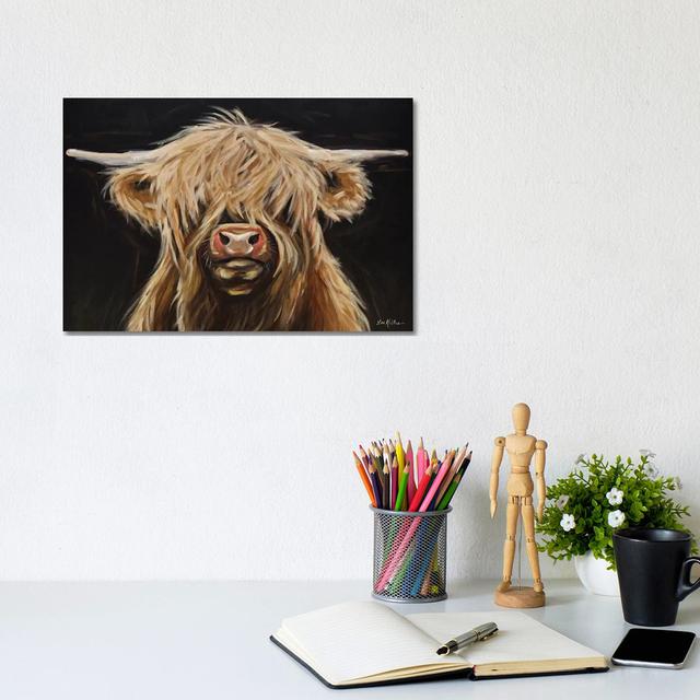 Highland Cow on Black - Painting Print on Canvas Brambly Cottage Size: 20.32cm H x 30.48cm W x 1.91cm D, Format: Wrapped Canvas on Productcaster.