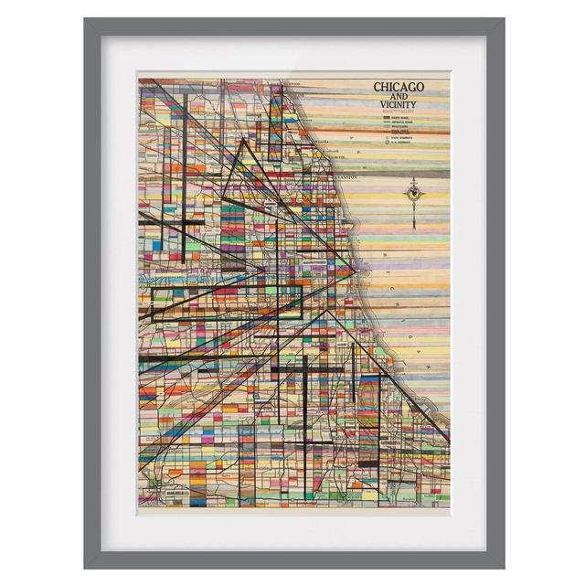 Picture With Frame - Modern Map Of Chicago - Portrait 4:3 Ivy Bronx Size: 70cm H x 50cm W x 2cm D, Frame Option: Grey on Productcaster.