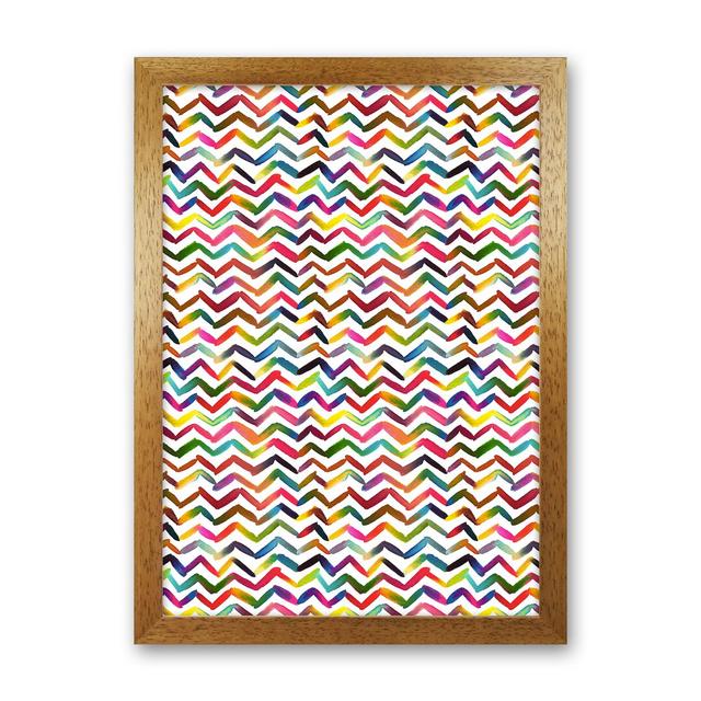 Chevron Stripes Multicolored - Print 17 Stories Size: 88cm H x 64cm W x 3cm D, Frame Option: Brown Framed on Productcaster.