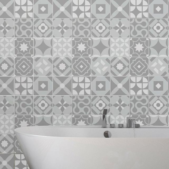 Vintage Azulejo PVC Peel & Stick Mosaic Tile Wall Stickers Blue Elephant Colour: Light Grey Retro on Productcaster.