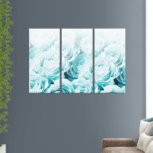 Bed of Roses Print Multi-Piece Image on Canvas in Turquoise East Urban Home Size: 100cm H x 150cm W x 4cm D on Productcaster.