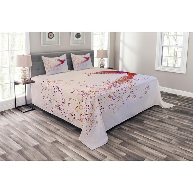 Creative Image of Flourish Hummingbird Feathers Bedspread Set East Urban Home Size: 220 x 264 cm Bedspread - 2 Shams on Productcaster.