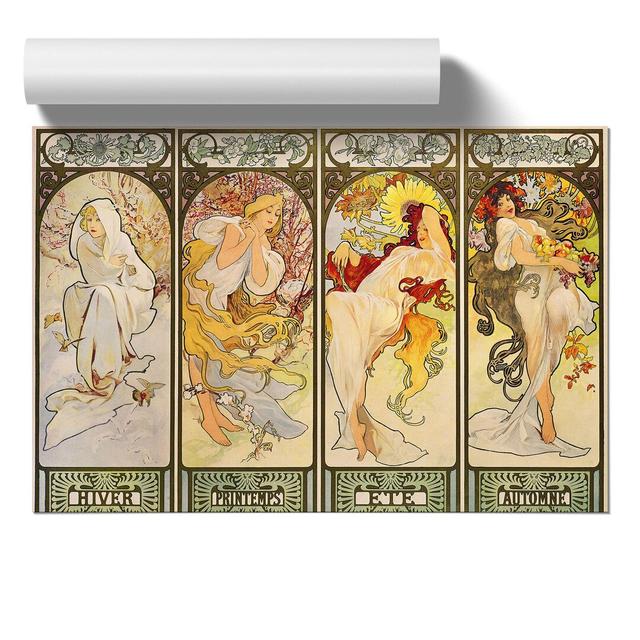 The Four Seasons by Alphonse Mucha - No Frame Painting East Urban Home Size: 42cm H x 59cm W x 0.1cm D on Productcaster.