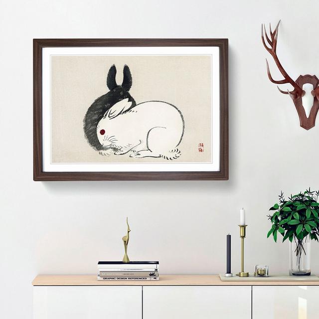 Black and White Rabbits by Kono Bairei - Picture Frame Painting Print on MDF East Urban Home Frame Option: Walnut Framed, Size: 48cm H x 65cm W x 2cm on Productcaster.