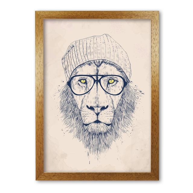 Cool Hipster Lion by Mercedes Lopes Charro - Graphic Art Print on Paper East Urban Home Frame Options: Honey Oak, Size: 84 cm H x 59.4 cm W x 5 cm D on Productcaster.