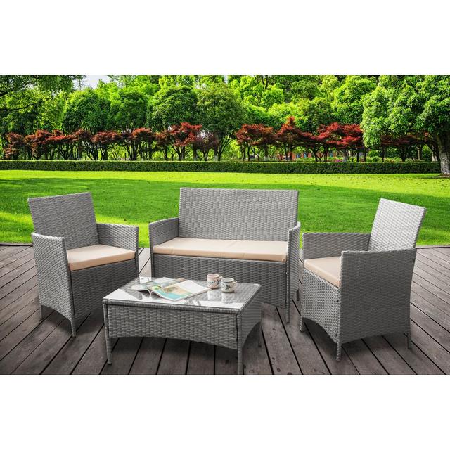 Gaubert Rattan 4 Seater Corner Sofa Set with Cushions Mistana Colour: Grey on Productcaster.