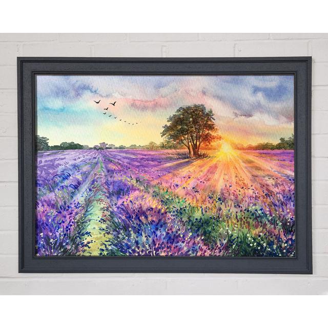 Lilac Fields Sunset Framed Print Ophelia & Co. Size: 42cm H x 59.7cm W x 1.5cm D, Format: Gray Framed Paper on Productcaster.