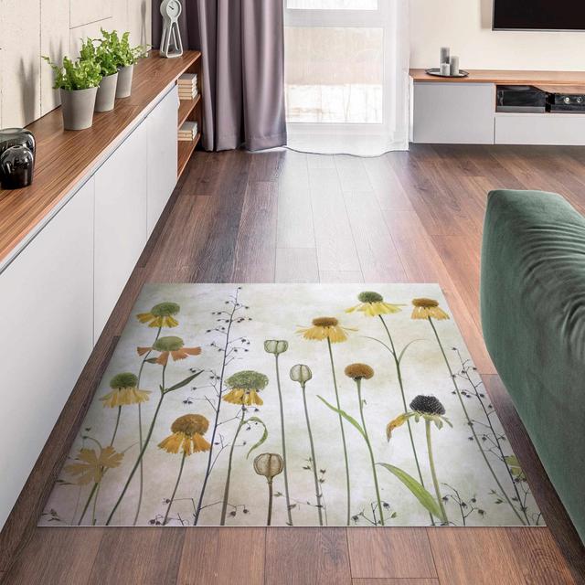 Adedotun Delicate Helenium Flowers Yellow/Green/Grey Indoor/Outdoor Rug Rosalind Wheeler Rug Size: Square 140cm on Productcaster.