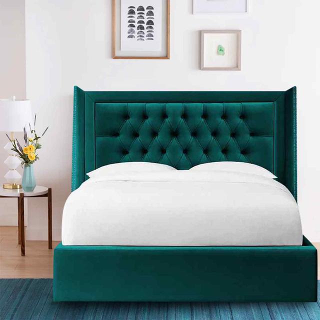 Marcello Bed Single Plush Velvet Pink Envisage Trade Size: Small Double (4'), Colour: Green on Productcaster.