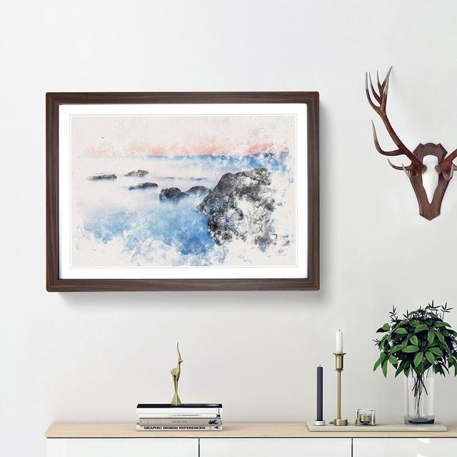 Beach in Yantai China Watercolour - Picture Frame Graphic Art Print East Urban Home Frame Option: Walnut Framed, Size: 40cm H x 60cm W x 2cm D on Productcaster.