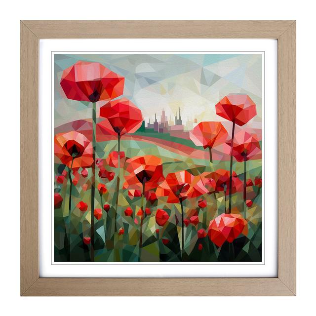 Poppy Field Cubism - Single Picture Frame Print on Wood Marlow Home Co. Frame Colour: Oak on Productcaster.