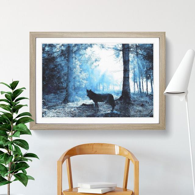 Wolf in the Blue Forest - Picture Frame Painting East Urban Home Frame Option: Oak Framed, Size: 27cm H x 36cm W x 2cm D on Productcaster.