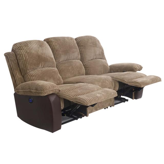 Fabric Cord Electric Recliner 3 Seater Sofa Latitude Run Upholstery Colour: Brown on Productcaster.