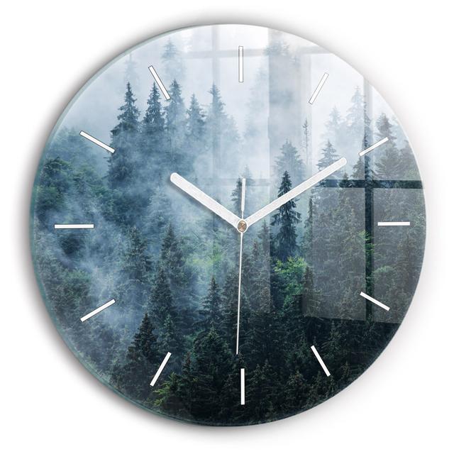 Glass Wall Clock 30 cm Foggy mountain landscape Decoration Wall Art East Urban Home on Productcaster.