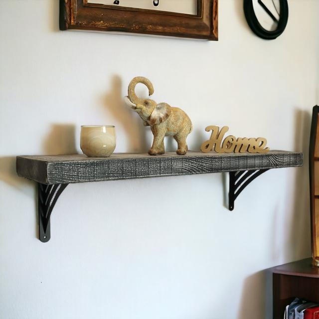 Solid Wood Handmade Rustical Shelf Monochrome 225mm 9 inch with Black Metal Bracket WAT Borough Wharf Size: 19.5 H x 60 W x 22.5 D cm on Productcaster.