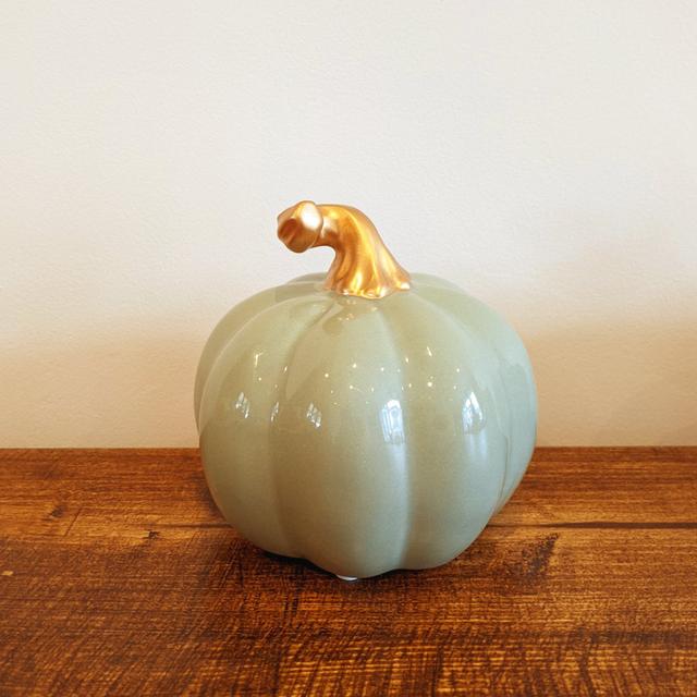 Small Pumpkin with Stalk The Seasonal Aisle Size: 11cm H x 11cm W x 11cm D, Colour: Green on Productcaster.