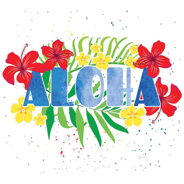 Iinscription "Aloha" With Tropical Flowers. by Yulia337 - Wrapped Canvas Painting 17 Stories Size: 91cm H x 91cm W x 3.8 cm D on Productcaster.