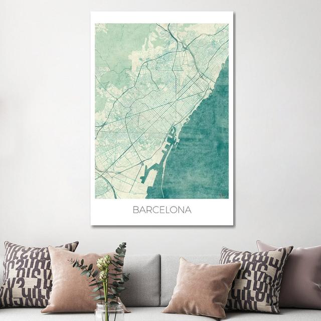 Barcelona Vintage Blue Watercolor Urban Blueprint Map by Hubert Roguski - Wrapped Canvas Graphic Art Borough Wharf Size: 152.4cm H x 101.6cm W x 3.81c on Productcaster.