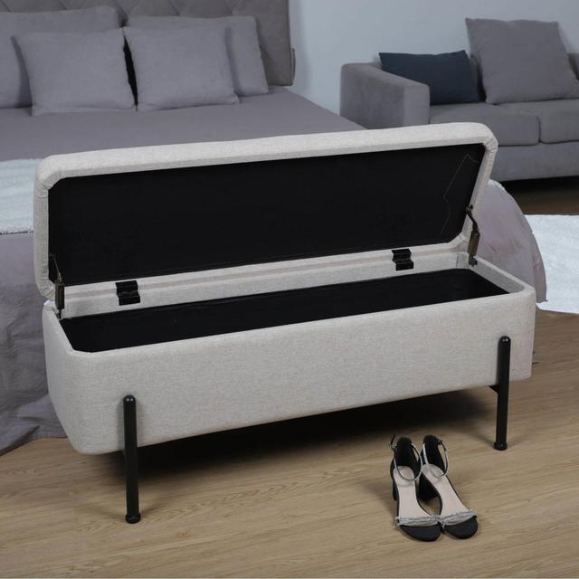 Avdain 110cm Wide Velvet Rectangle No Pattern Standard Ottoman with Storage 17 Stories Upholstery Colour: White on Productcaster.