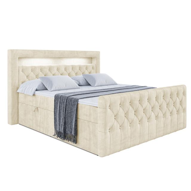 Boxspringbett mit H4 Multipocket-Matratze, Bettkasten und Topper Brayden Studio Farbe: Beige, Größe: 180 cm B x 200 cm L on Productcaster.