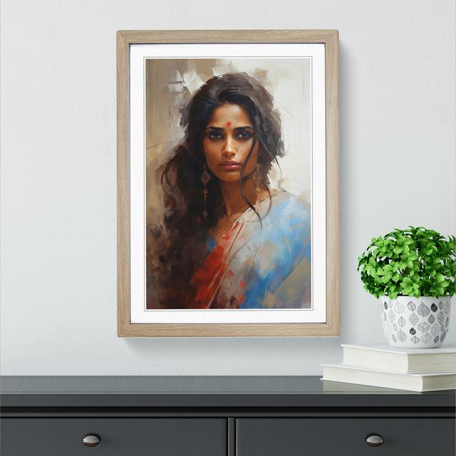 Indian Woman Gestural No.2 - Single Picture Frame Print on Wood Big Box Art Size: 64cm H x 46cm W x 2cm D, Frame Colour: Oak Framed on Productcaster.