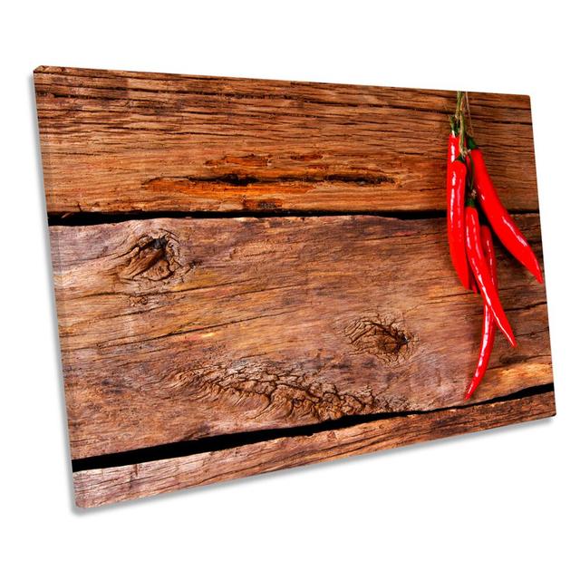 Red Chill Kitchen Wood - Wrapped Canvas Art Prints Union Rustic Size: 61cm H x 91.4cm W x 4cm D on Productcaster.