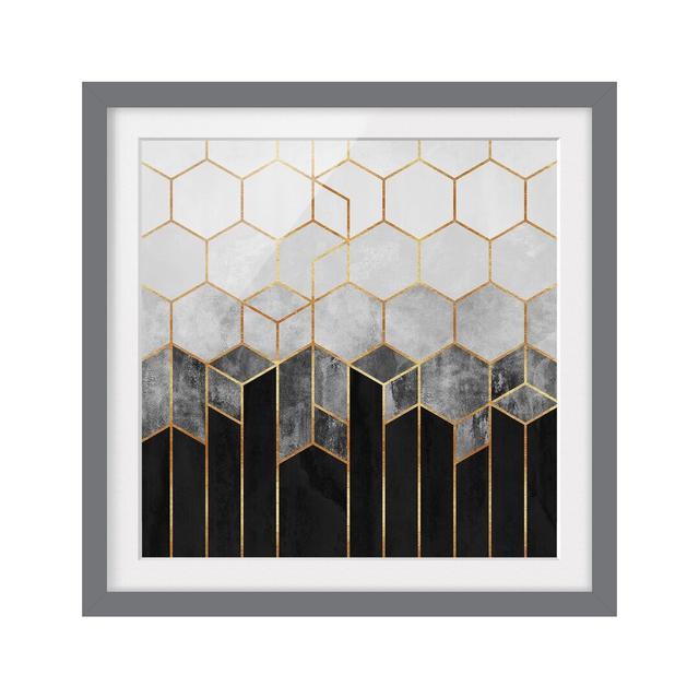 Golden Hexagons Black White - Single Picture Frame Print Fairmont Park Format: Grey, Size: 50cm H x 50cm W x 2cm D, Matte Colour: White on Productcaster.