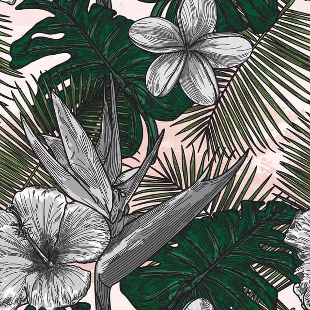 Modern Tropical Floral Pattern by Samposnick - Wrapped Canvas Print 17 Stories Colour: Black, Size: 51cm H x 51cm W on Productcaster.