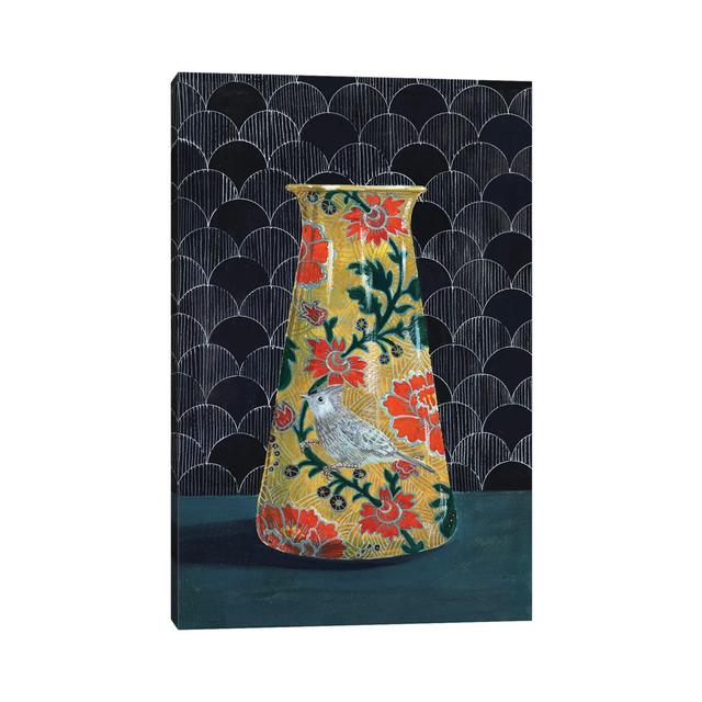 Yellow Vase With Titmouse Bird by Miri Eshet - Painting on Canvas Rosalind Wheeler Size: 66.04cm H x 45.72cm W x 3.81cm D, Format: Wrapped Canvas on Productcaster.