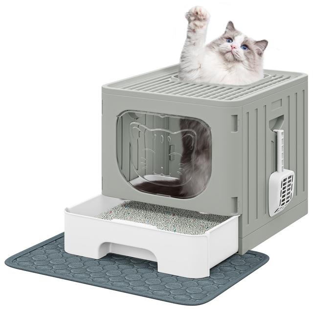 Plastic Enclosed Litter Box with Scoop Blue Elephant Colour: Grey on Productcaster.