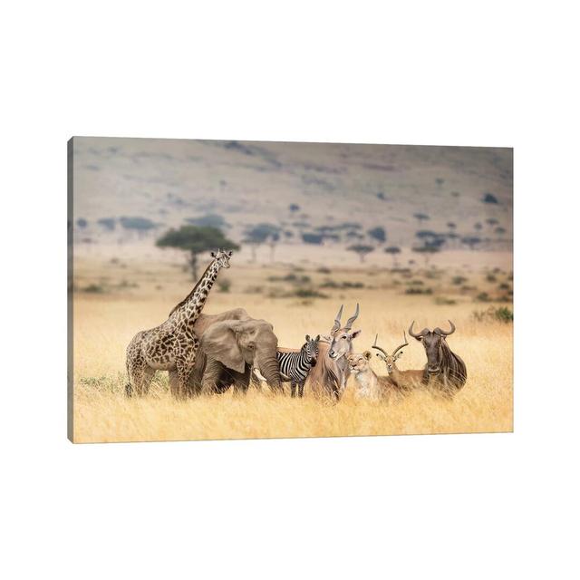 African Safari Animals In Dreamy Kenya Scene by Susan Schmitz - Print on Canvas Bloomsbury Market Format: Wrapped Canvas, Size: 45.72cm H x 66.04cm W on Productcaster.