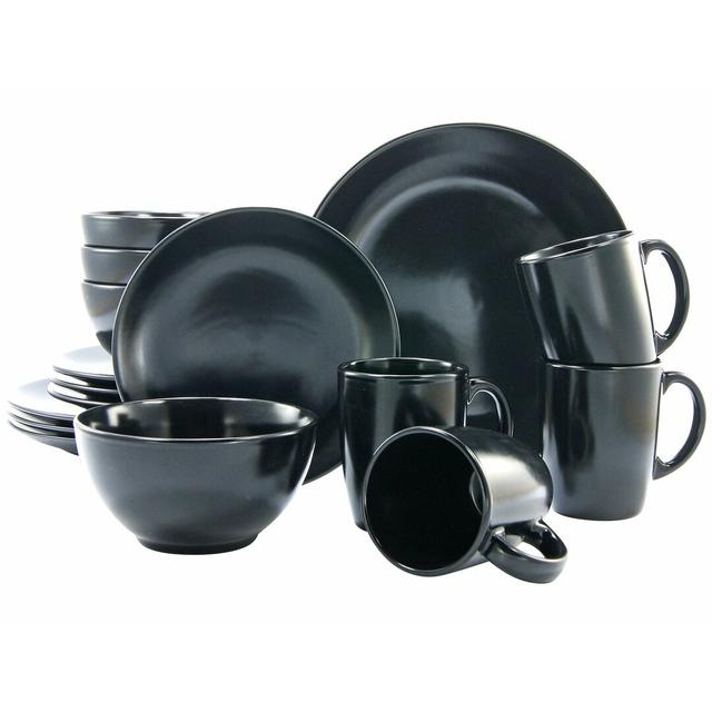 16 Piece Stoneware Dinnerware Set - Service for 4 Creatable Colour: Black on Productcaster.